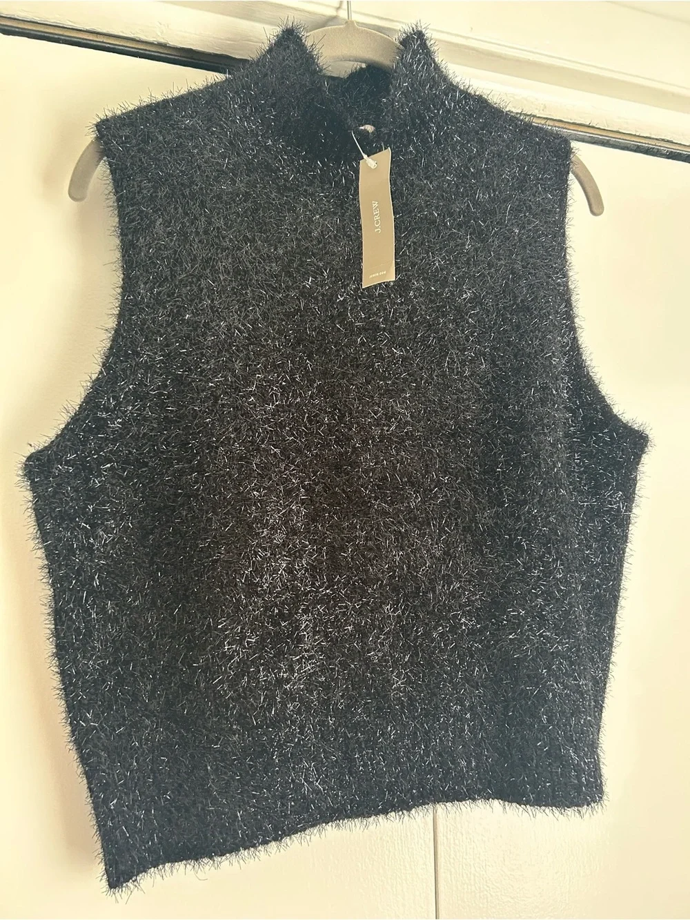 J Crew Sleeveless Turtleneck Sleeveless Shaggy Knit Top - Black & Silver
